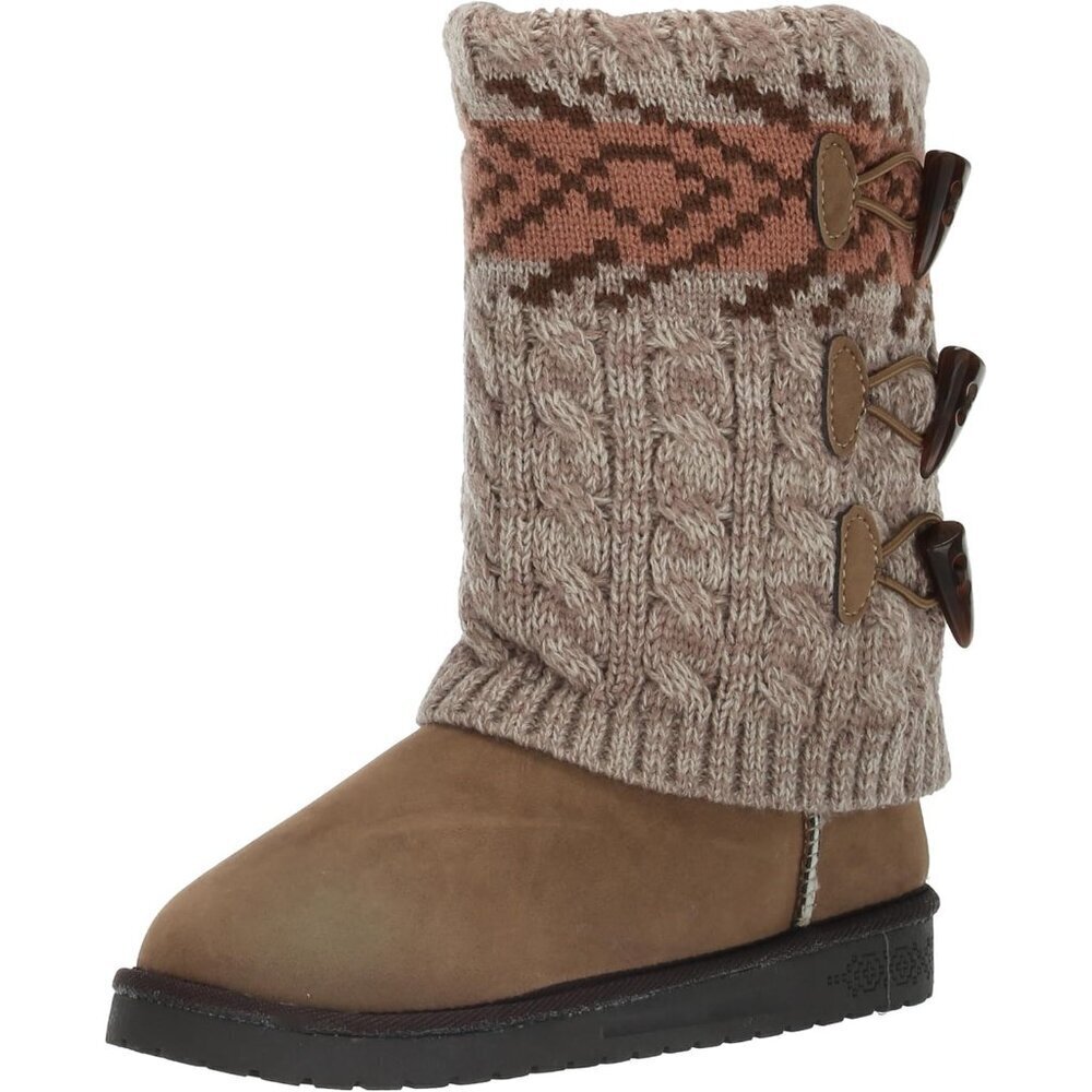 Women's Faux Fur Fashion Boots Wide Calf Cozy Knit Mid Calf TPR Sole